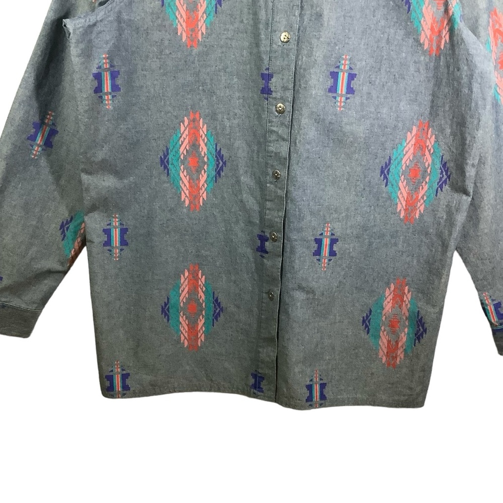 Denim & Co Button Down Chambray Shirts Western 100% Cotton - Picture 3 of 11